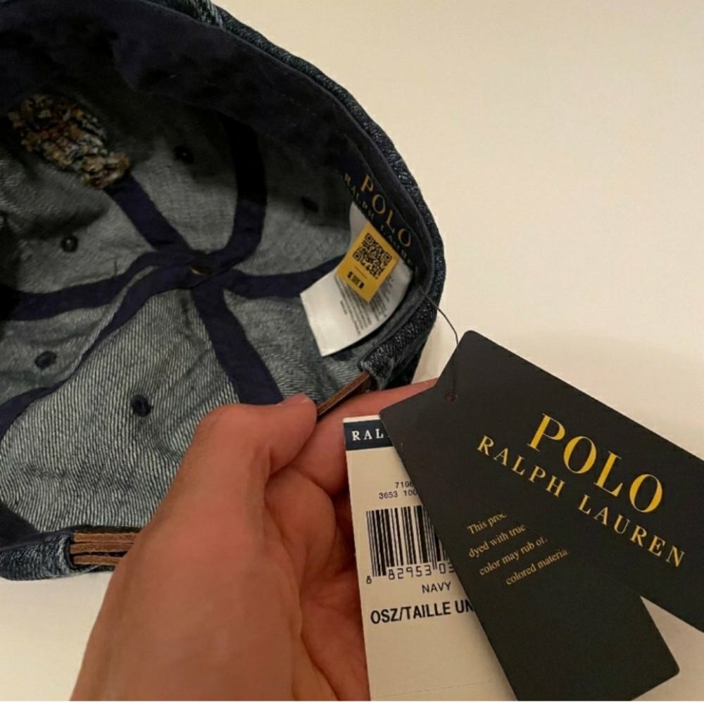 Polo Ralph Lauren POLO BEAR Denim Jeans Cap with Leather strap back - Navy - Picture 6 of 14